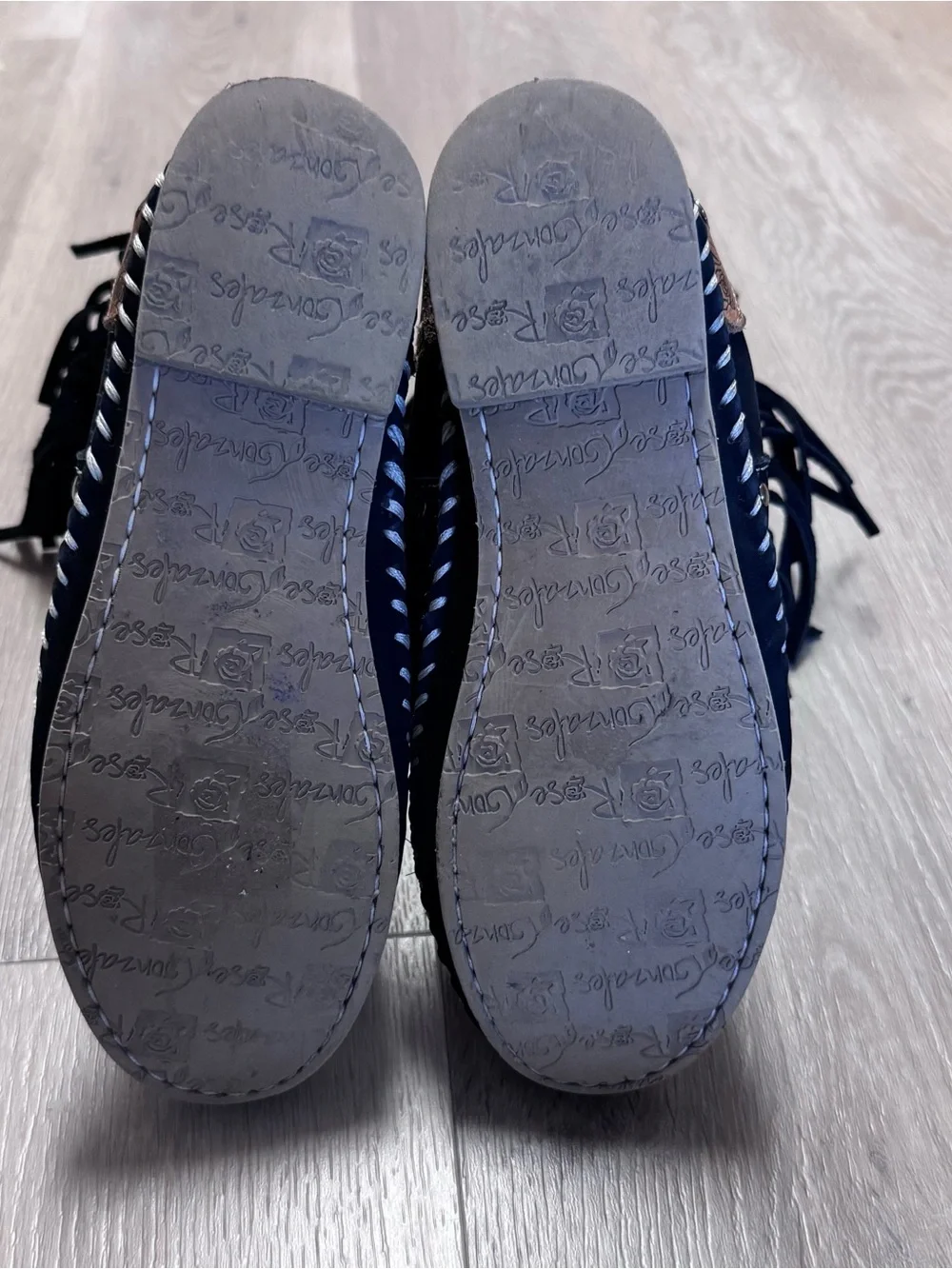 Rose Gonzales Black Studded Boots Moccasin Style Size 7 Removable Fringe Tassel